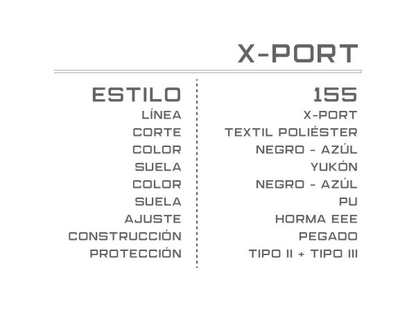 Calzado industrial textil poliéster x-port ARMADA 155 - caracteristicas del producto - EPP Industrial