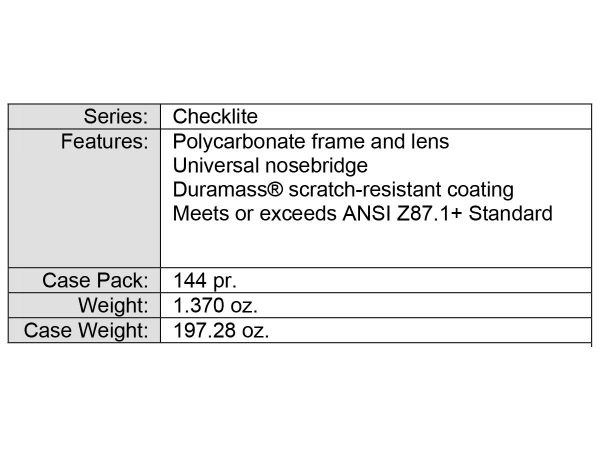 Lentes de seguridad Grey Lens Checklite CL112 - caracteristicas mas - EPP Industrial
